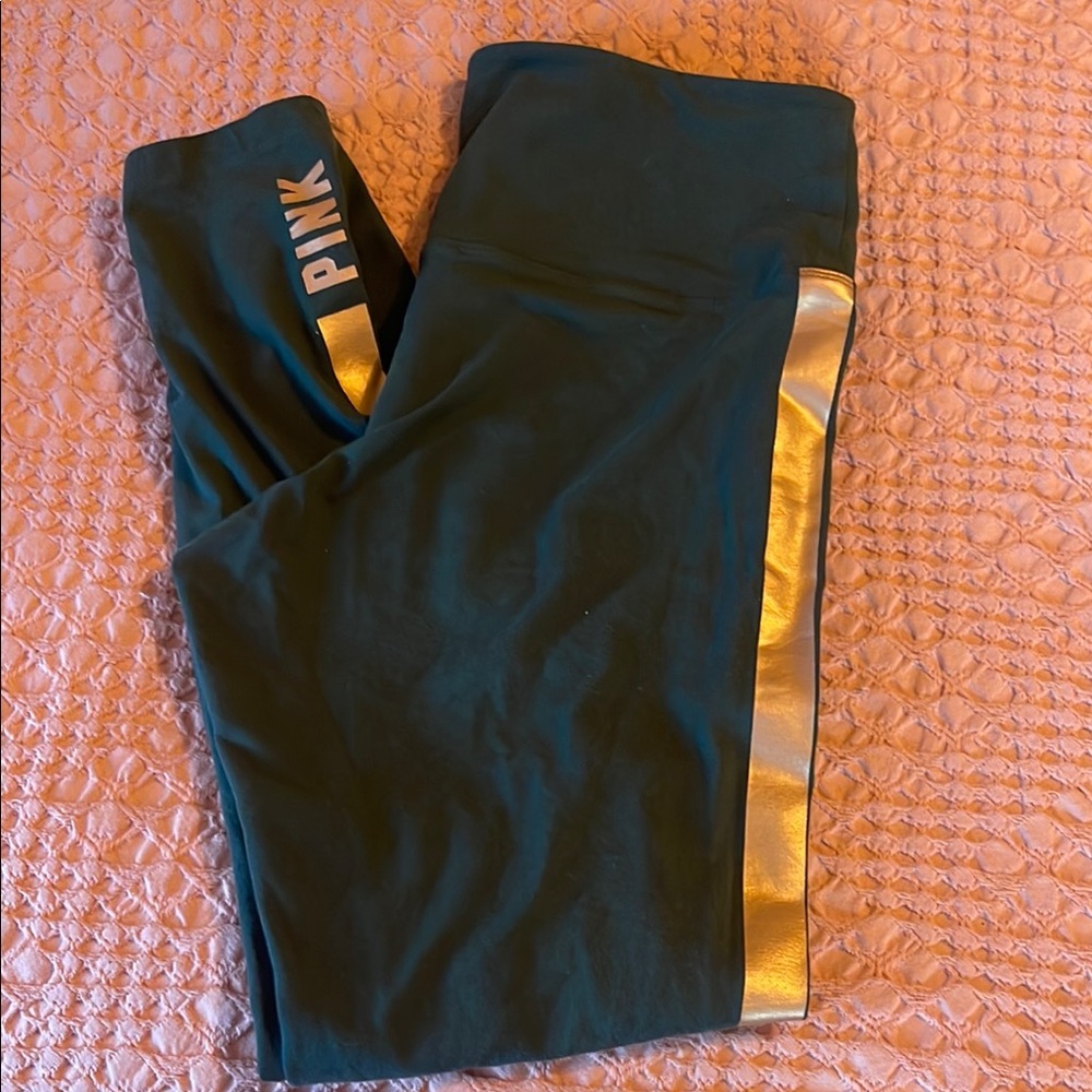 PINK Victoria's Secret Green and Gold Athletic Pants